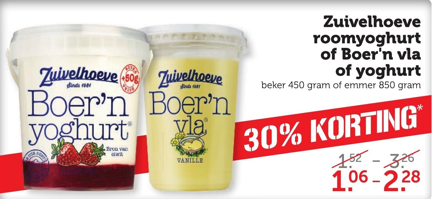 Zuivelhoeve Roomyoghurt Of Boer N Vla Of Yoghurt 450g Aanbieding Bij