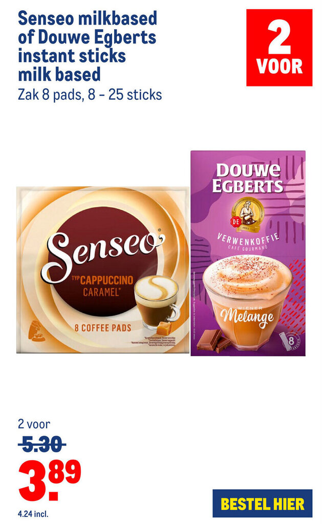 Senseo Milkbased Of Douwe Egberts Instant Sticks Milk Based Aanbieding