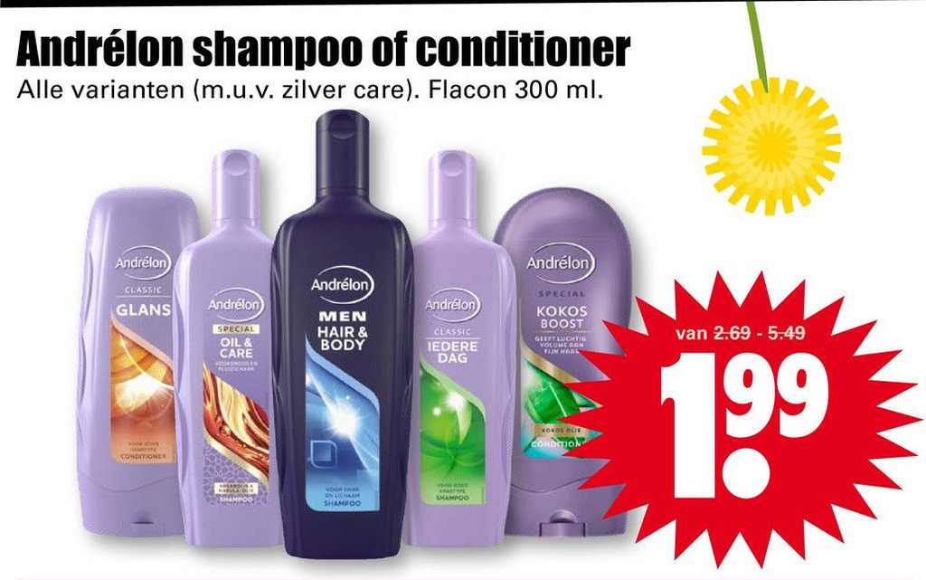 Andrélon shampoo of conditioner aanbieding bij Dirk