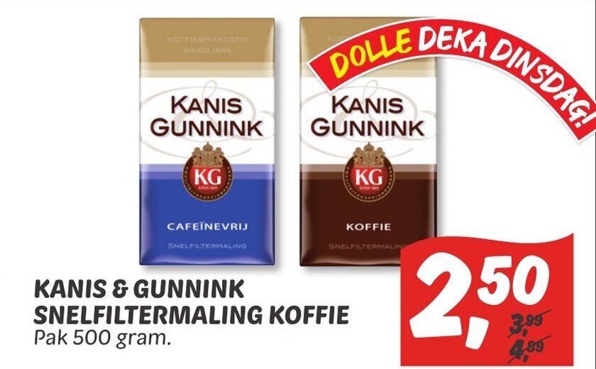 Kanis Gunnink Snelfiltermaling Koffie Pak 500 Gram Aanbieding Bij