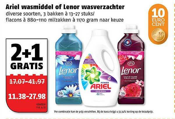 Ariel Wasmiddel Of Lenor Wasverzachter 2 1 Gratis Aanbieding Bij Poiesz