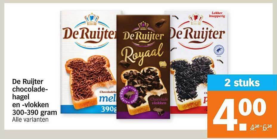 De Ruijter Chocoladehagel En Vlokken 300 390 Gram Aanbieding Bij