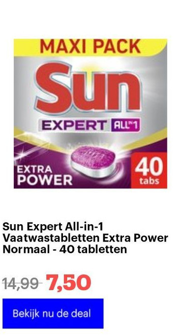 Sun Expert All In 1 Vaatwastabletten Extra Power Normaal 40 Tabletten