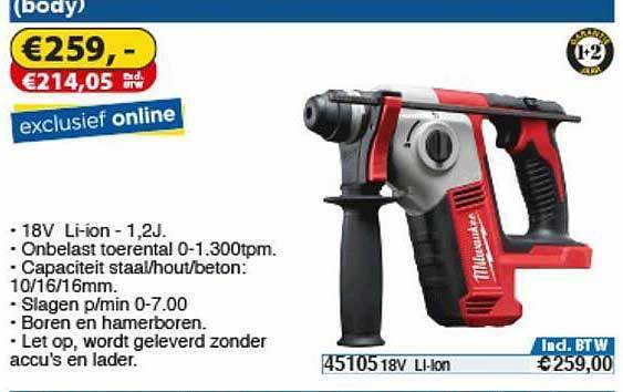 Milwaukee M Bh Accu Boorhamer Machine Body Aanbieding Bij Toolstation