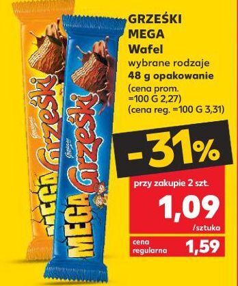 Promocja Wafelek kakaowy w czekoladzie mlecznej grześki mega w Kaufland