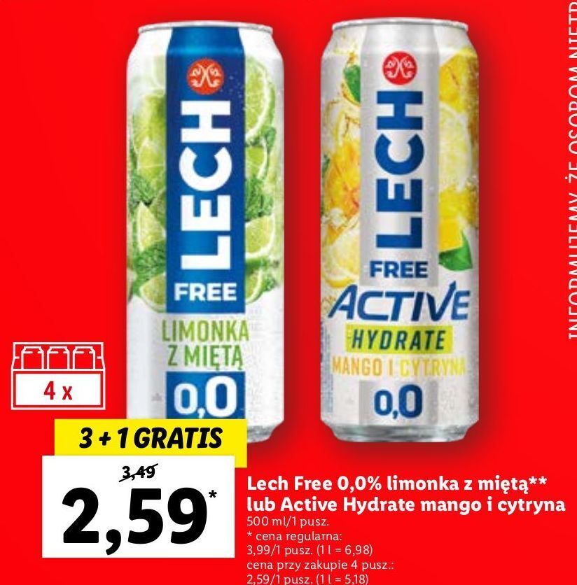 Promocja Piwo Lech Free Active Hydrate Mango I Cytryna W Lidl