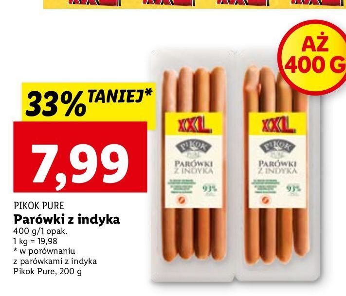 Promocja Parówki z indyka xxl pikok pure w Lidl