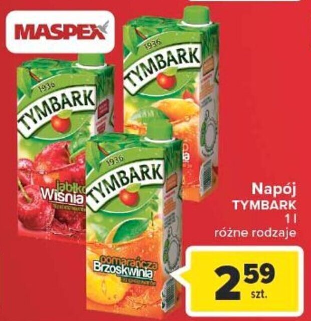 Promocja maspex napój tymbark 1l różne rodzaje w Carrefour