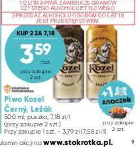 Promocja Kozel Lezak Piwo Cerny 500 Ml Puszka W Stokrotka