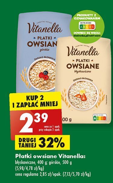 Promocja Płatki owsiane górskie vitanella w Biedronka