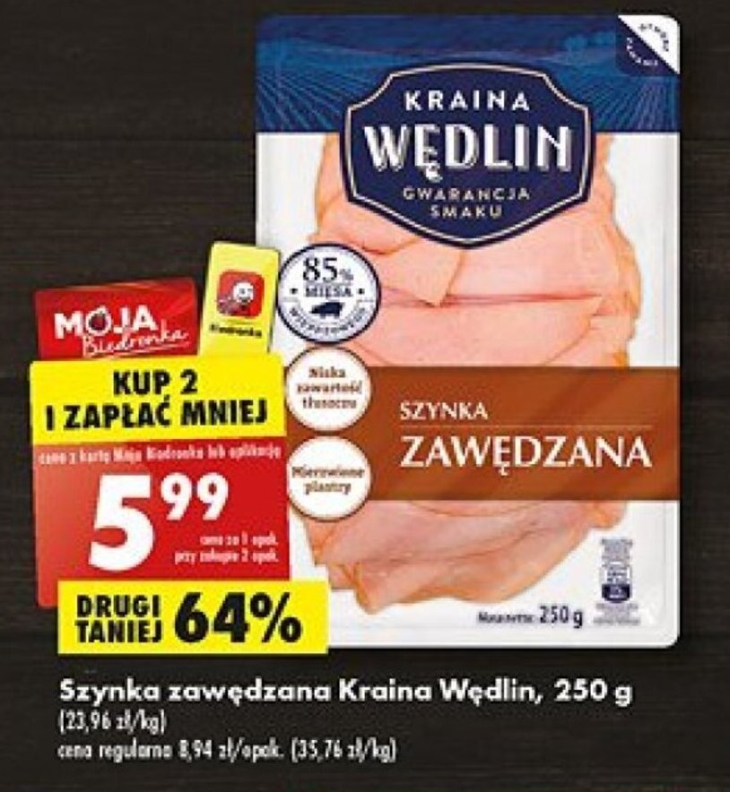 Promocja Kraina Wędlin Szynka zawędzana 250g w Biedronka