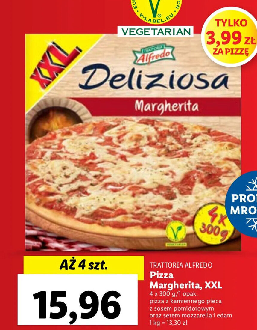 Promocja Trattoria Alfredo Pizza Margherita XXL 4x300g 1opak W Lidl