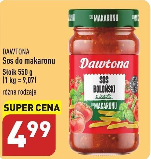 Promocja Dawtona Sos do makaronu słoik 550g różne rodzaje w ALDI