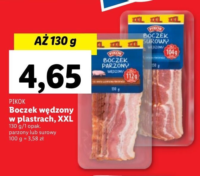 Promocja Boczek surowy wędzony w plastrach pikok w Lidl