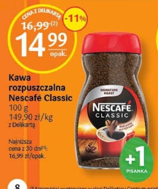 Promocja Nestle Kawa Rozpuszczalna Nescafe Classic 100 G W Delikatesy