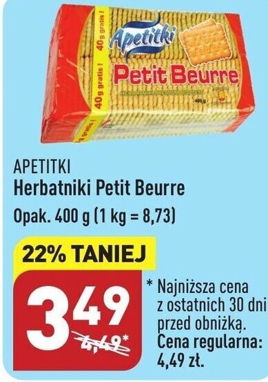 Promocja Apetitki Herbatniki Petit Beurre 400g ALDI