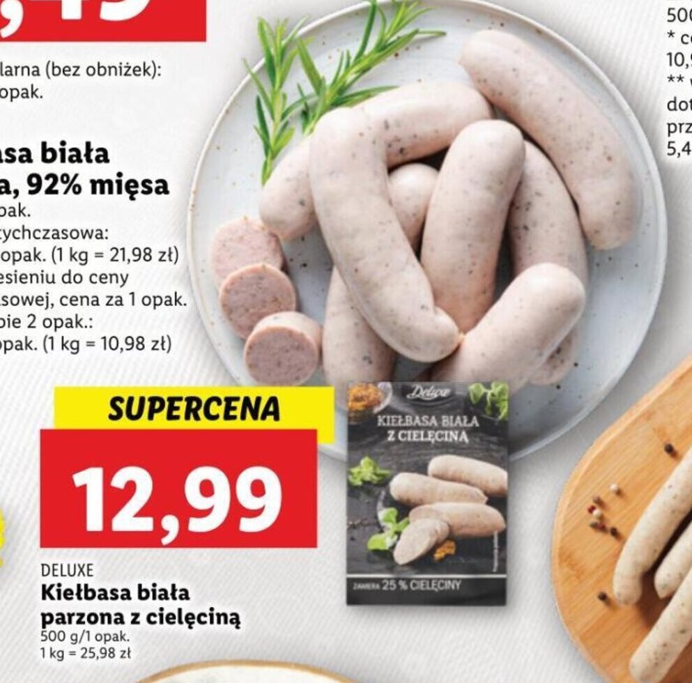 Promocja Deluxe Kiełbasa biała parzona z cielęciną 500g w Lidl