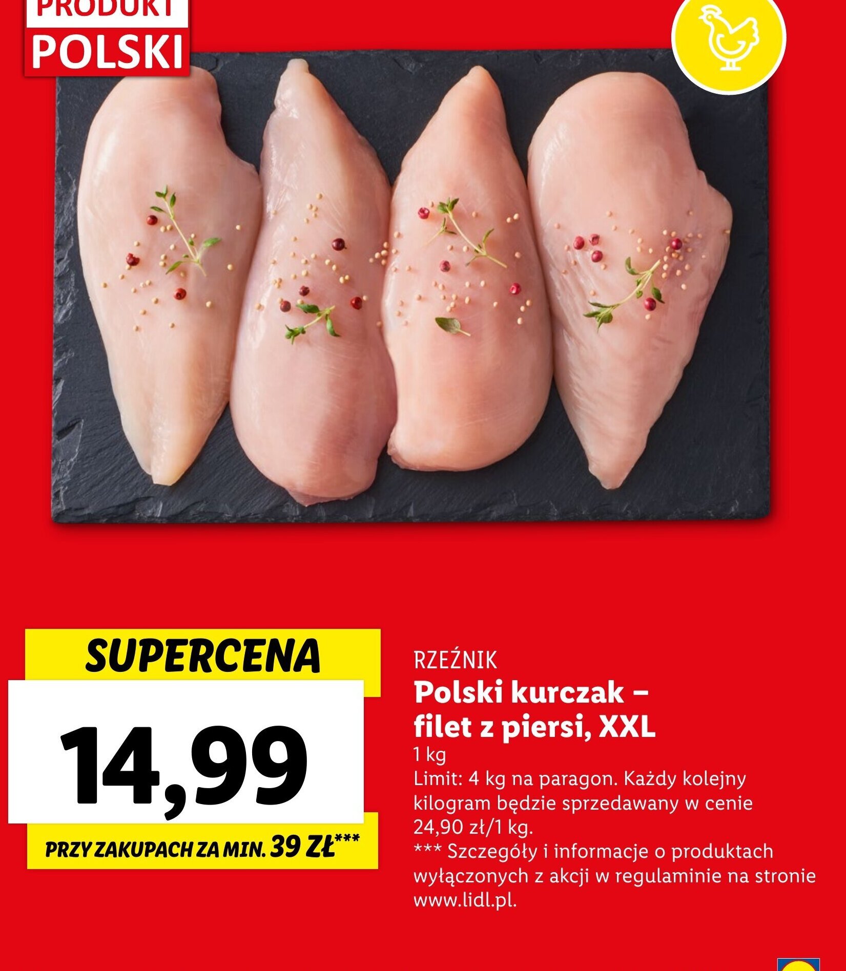 Promocja RZEŹNIK Polski kurczak filet z piersi XXL 1 kg w Lidl