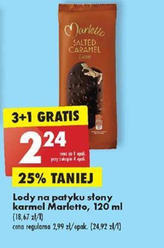 Promocja Lody na patyku słony karmel Marletto 120 ml w Biedronka