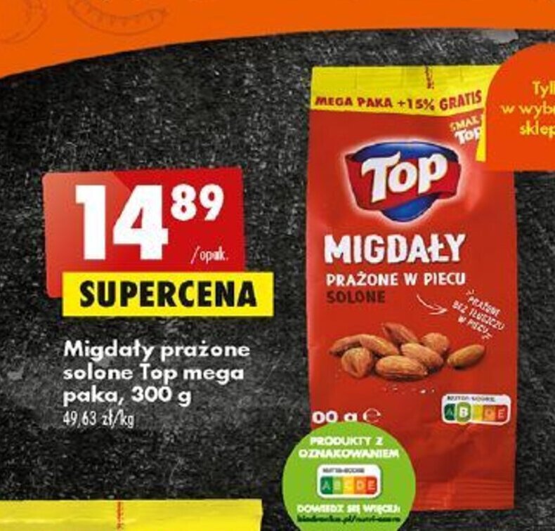 Promocja Top Migdały prażone solone mega paka 300 g Biedronka