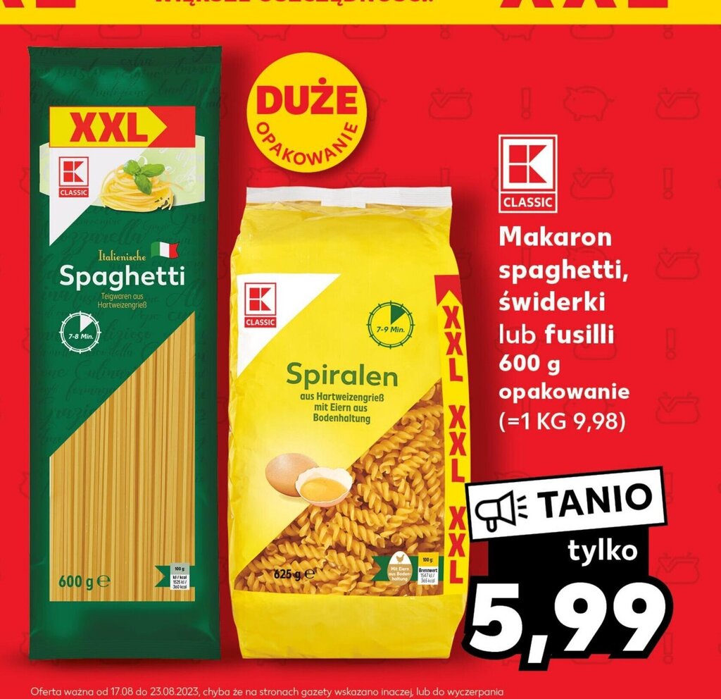 Promocja Makaron spaghetti świderki lub fusilli 600 g w Kaufland