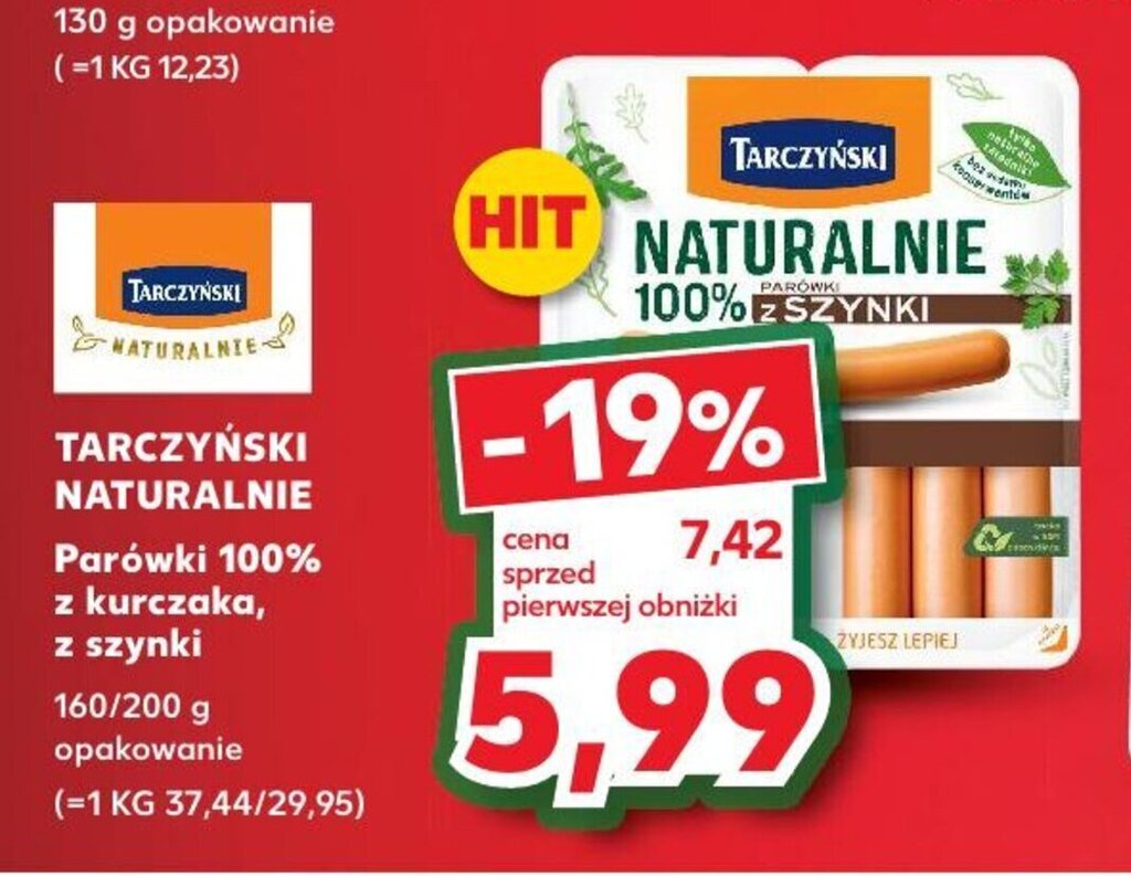 Promocja TARCZYŃSKI NATURALNIE Parówki 100 z kurczaka z szynki 160