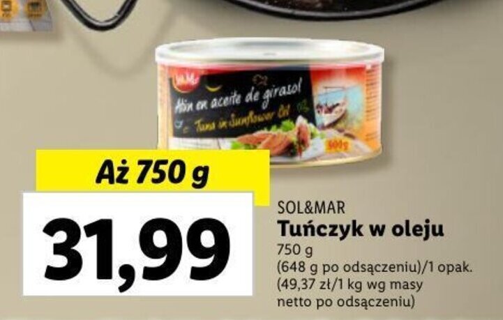 Promocja SOL MAR Tuńczyk w oleju 750 g Lidl