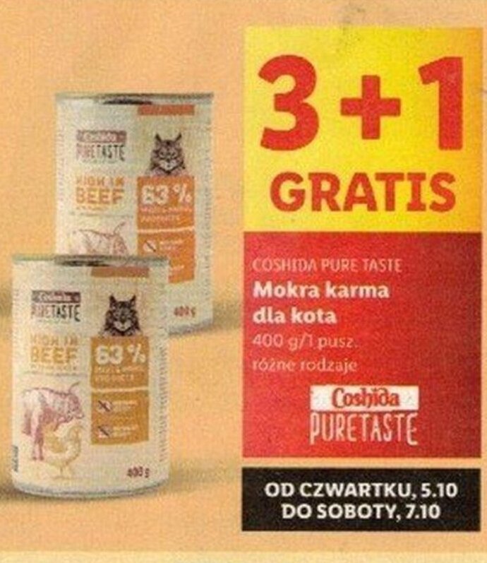 Promocja COSHIDA PURE TASTE Mokra Karma Dla Kota 400g 3 1 Gratis Lidl