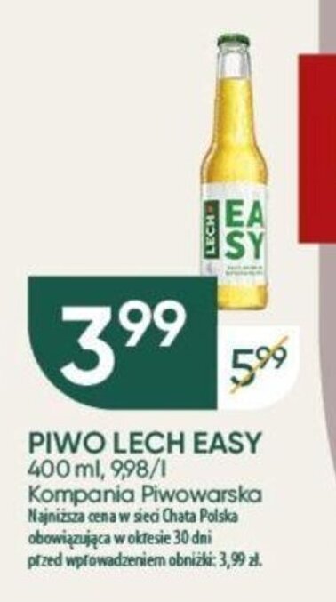 Promocja PIWO LECH EASY 400 Ml W Chata Polska