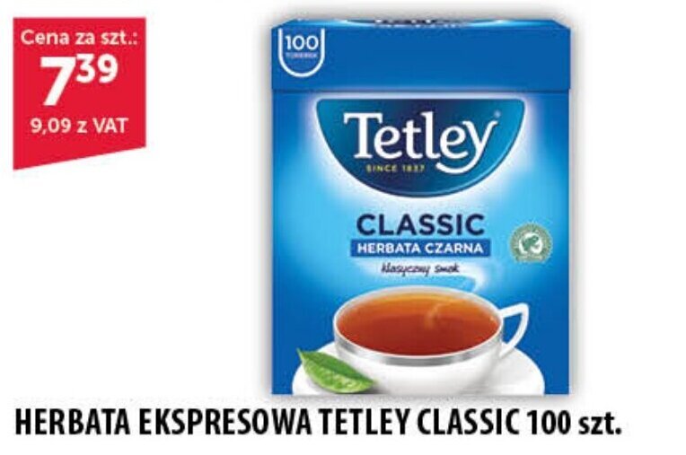 Promocja HERBATA EKSPRESOWA TETLEY CLASSIC 100 Szt W Eurocash