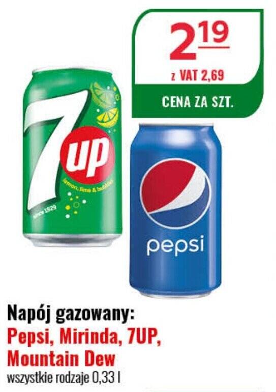 Promocja Napój gazowany Pepsi Mirinda 7UP Mountain Dew 0 33 l w