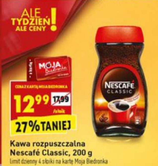 Promocja Kawa rozpuszczalna Nescafé Classic 200g w Biedronka