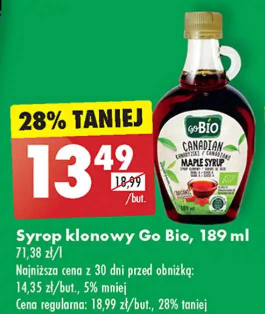 Promocja Syrop Klonowy Go Bio 189 Ml W Biedronka