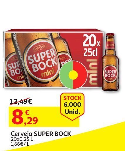 Promoção Cerveja super bock 20x0 25 l em Auchan