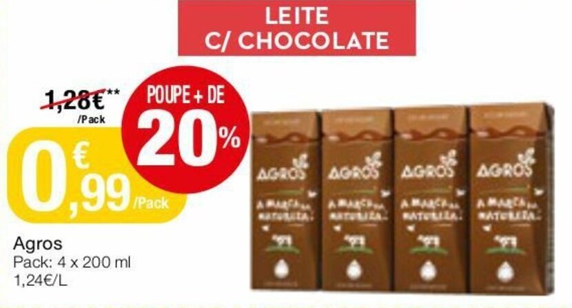 Promoção Leite C Chocolate Agros 4x200ml em Intermarché