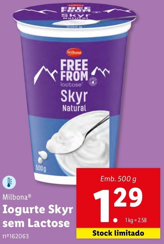 Promoção Milbona Iogurte Skyr sem Lactose 500g em Lidl