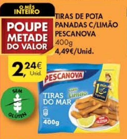 Promoção Tiras de Pota Panadas C Limão Pescanova 400g em Pingo Doce