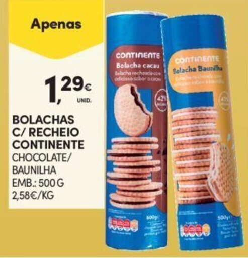 Promoção Bolachas c Recheio Continente 500g em Continente