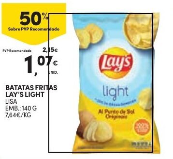 Promoção BATATAS FRITAS LAY S LIGHT 140g em Continente