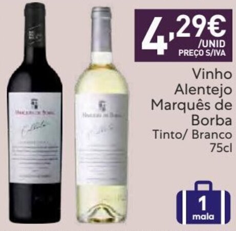 Promoção Vinho Alentejo Marquês de Borba Tinto Branco 75cl em Recheio