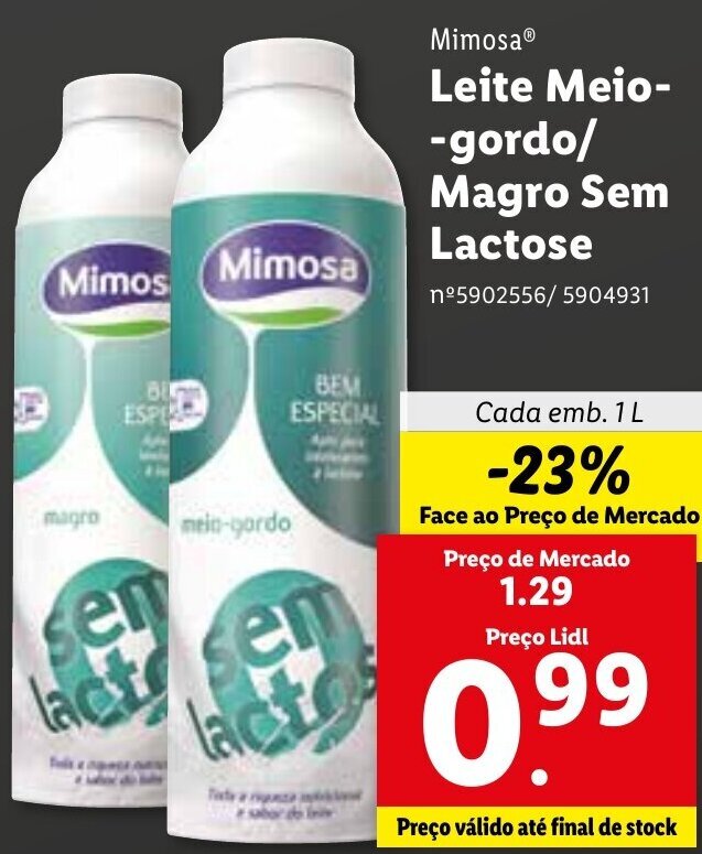 Promo O Mimosa Leite Meio Gordo Magro Sem Lactose L Em Lidl