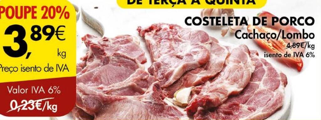 Promoção COSTELETA DE PORCO Cachaço Lombo kg em Pingo Doce