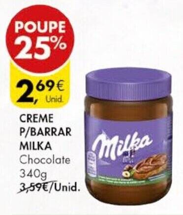 Promoção CREME P BARRAR MILKA Chocolate 340g em Pingo Doce