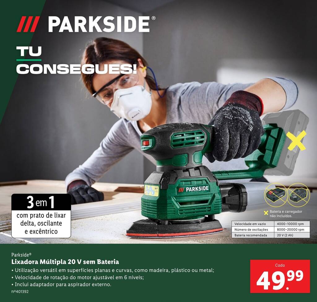 Promoção Parkside Lixadora Múltipla 20 V sem Bateria em Lidl