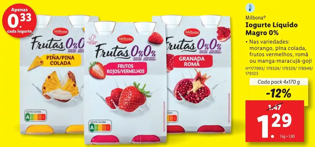 Promoção Milbona Iogurte Líquido Magro 0 em Lidl