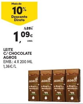 Promoção Leite C Chocolate Agros 4x200ml em Continente