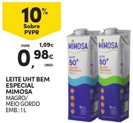 Promoção LEITE UHT BEM ESPECIAL MIMOSA EMB 1L em Continente