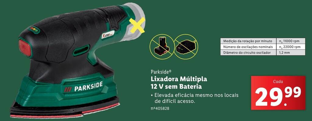 Promoção Parkside Lixadora Múltipla 12 V sem Bateria em Lidl