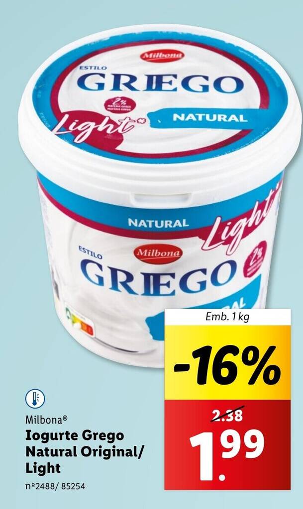 Promo O Milbona Iogurte Grego Natural Original Light Emb Kg Em Lidl