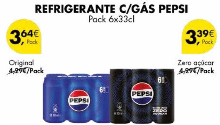 Promoção REFRIGERANTE C GÁS PEPSI Pack 6x33cl Original em Pingo Doce